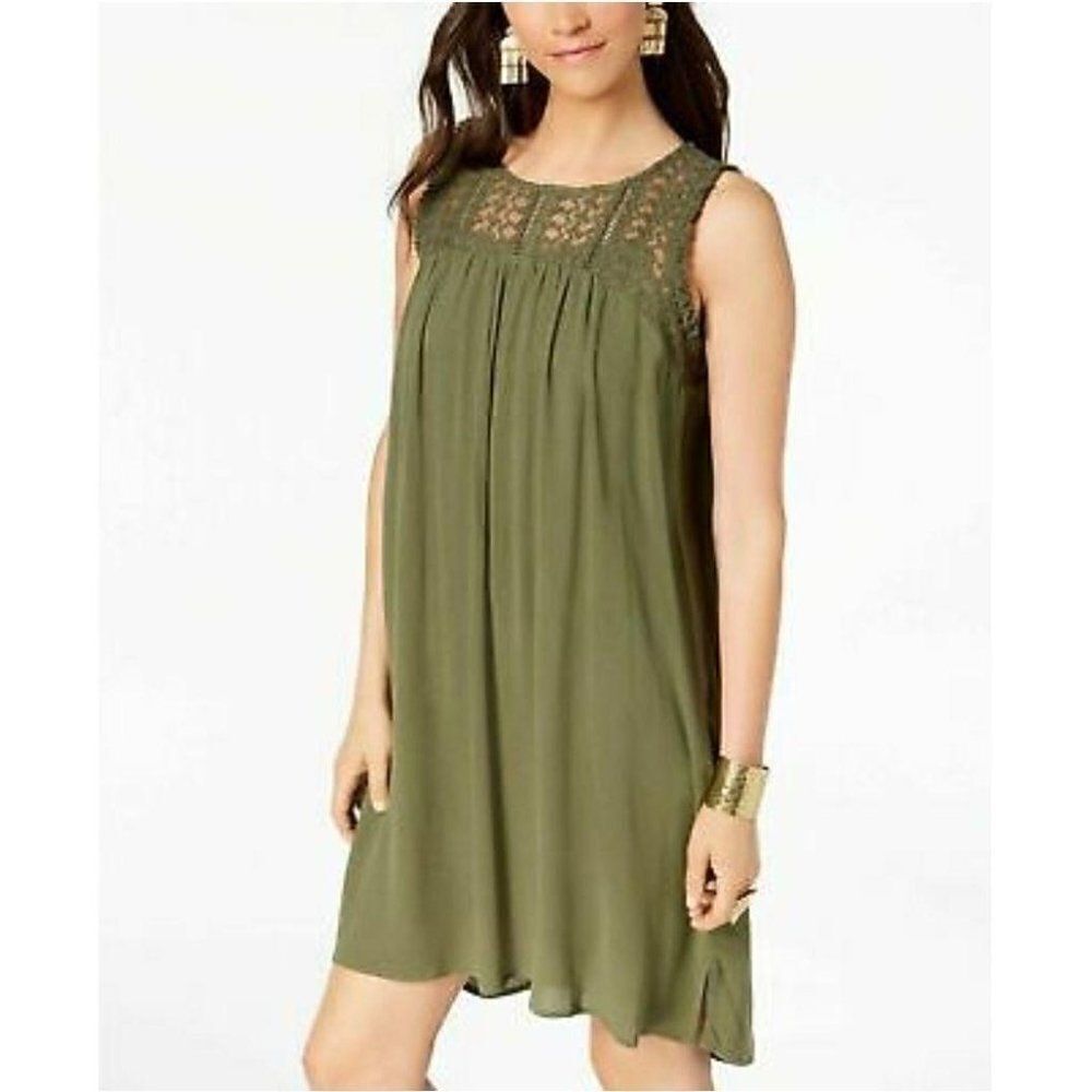 Style & Co Fringe-Trim High-Low Dress M Green